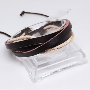 Men's bracelet leather layered brown new d103